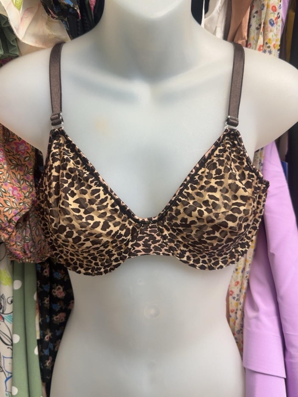 Vintage Warners Naked Stripes Cheetah Print Underwire Bra - Brown